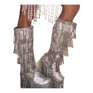 Rare DOLLS KILL Club Exx Sparked Emotions Rhinestone Fringe Platform Boots
